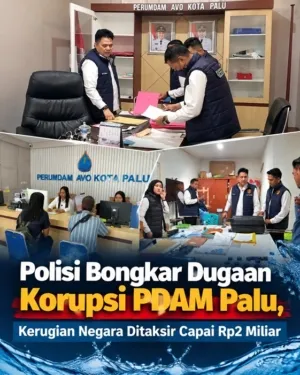 Tim Satreskrim Polresta Palu melakukan penggeledahan dan pemeriksaan dokumen di lingkungan Perumdam Avo Kota Palu terkait dugaan kasus korupsi dengan nilai kerugian negara yang ditaksir mencapai Rp2 miliar.