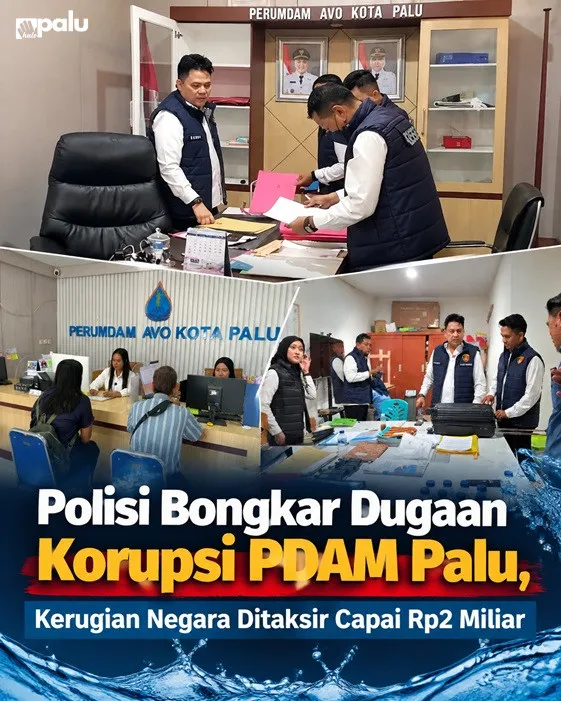 Tim Satreskrim Polresta Palu melakukan penggeledahan dan pemeriksaan dokumen di lingkungan Perumdam Avo Kota Palu terkait dugaan kasus korupsi dengan nilai kerugian negara yang ditaksir mencapai Rp2 miliar.